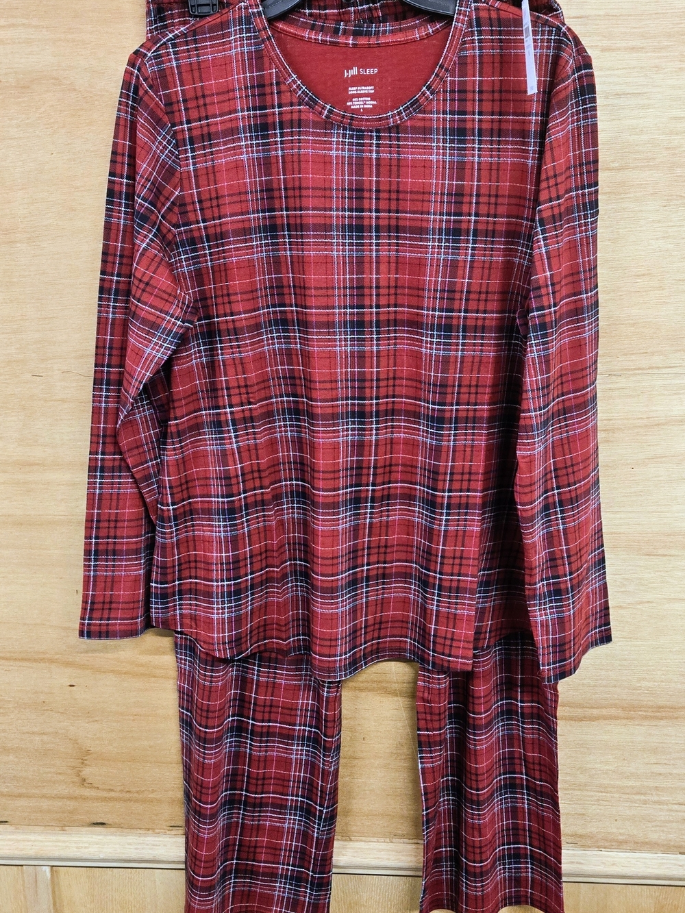 J. Jill Red Plaid Pajama Set - Long Sleeve LargeTop &  Medium Pants